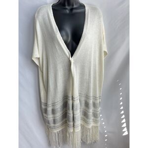 Bishop + Young Open Front Knit Fringe Kimono Cardigan S Western Boho Festival